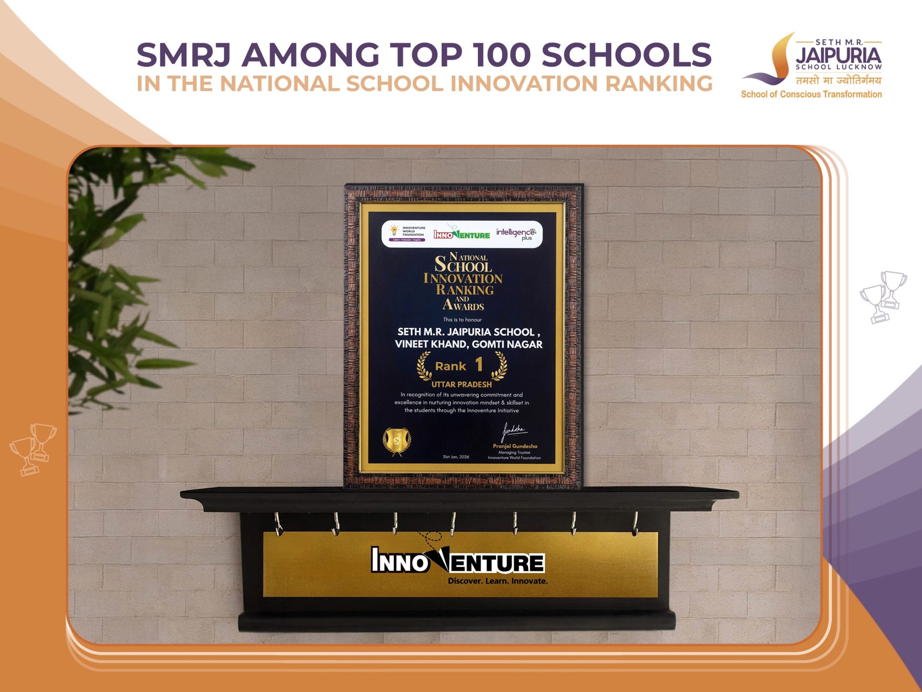 No. 1 in Uttar Pradesh: Seth M.R. Jaipuria School Tops Innoventure National School Innovation Rankings